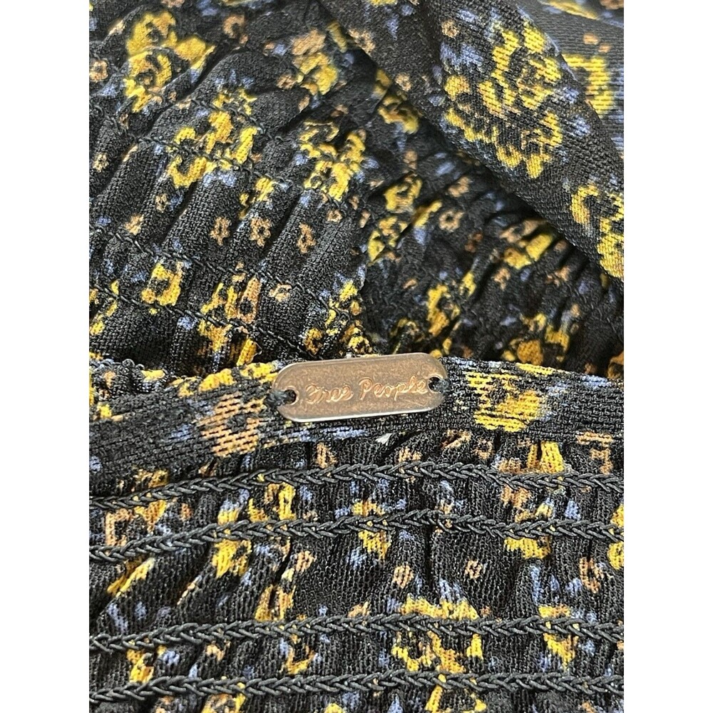 Free People Maxi Dress Small Sheer Mesh Black Yellow Floral Long Sleeve Boho - Picture 7 of 15